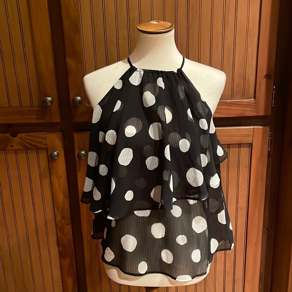 #108, Who What Wear, size S, sheer cold shouldered high neck top